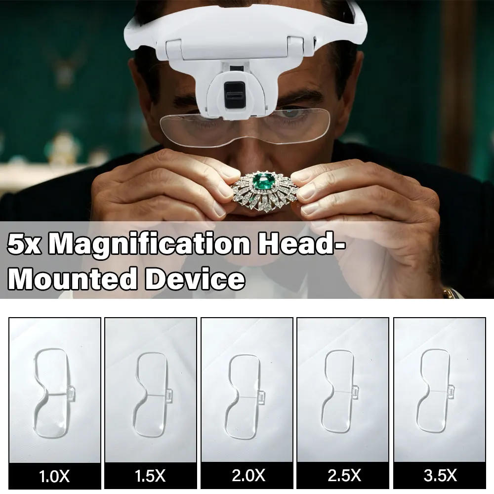 2026 Magnifying Glasses With light LED Reading Watchmaker Repair Wearing Magnifier 1.5X 2.5X 3.5X 5.0X Usb Rechargeable