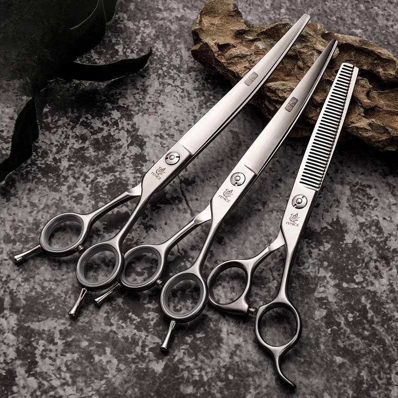 مقص احترافي للحيوانات الأليفة، مستقيم، أسنان منحنية، مجموعة أدوات تشذيب التجميل لكلب VIP