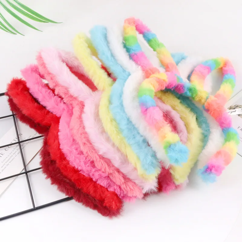 Kawaii Plush Rabbit Ear Headbands Girls Furry Hair Hoops Costume Party Photo Props Children\'s Winter Cute Hair Accessories 1PC