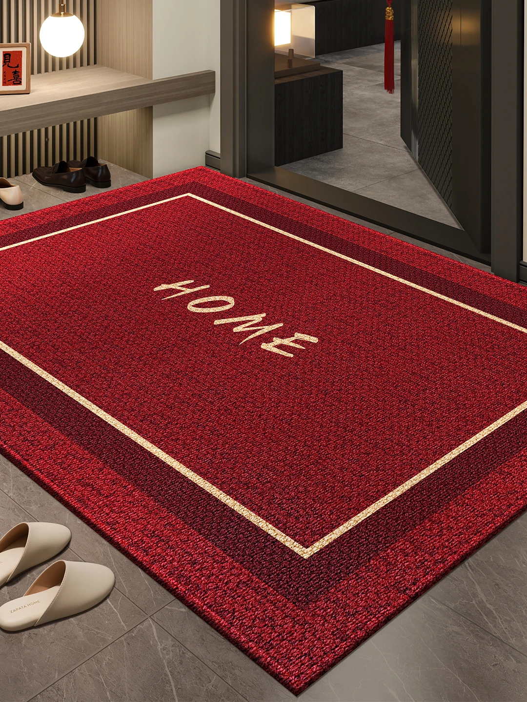 

Новогодний красный противоскользящий придверный коврик для прихожей, ковер для новоселья, высококачественный напольный коврик для входной двери