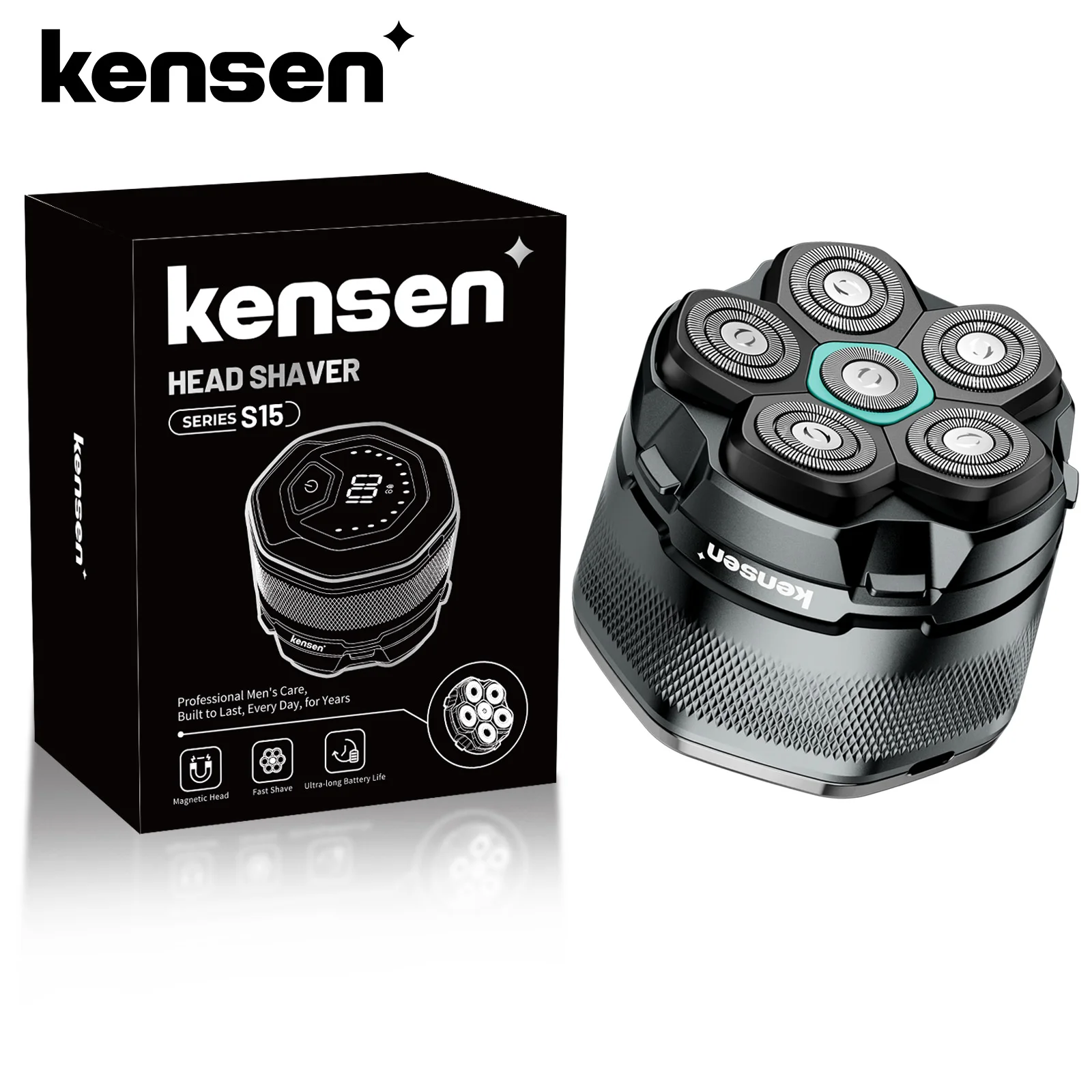 KENSEN Electric Head Shavers for Bald Men 6D Magnetic Razor Beard Trimmer USB Rechargeable LED Display Waterproof Beard Shavers