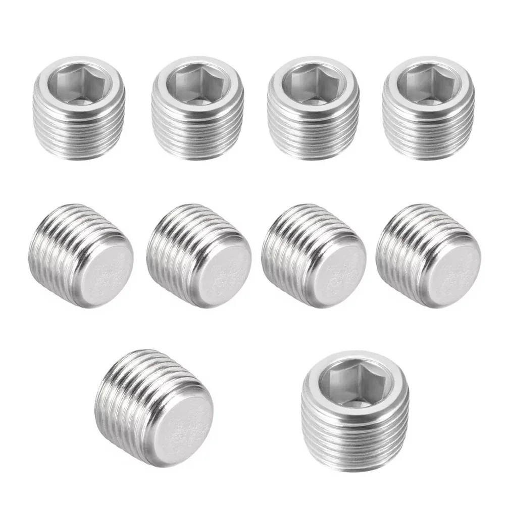 10 Pack 1/16 1/8 1/4 3/8 1/2 3/4 1 BSPT NPT Male Thread Hex Socket Allen Pipe Plug Stainless Steel SS304