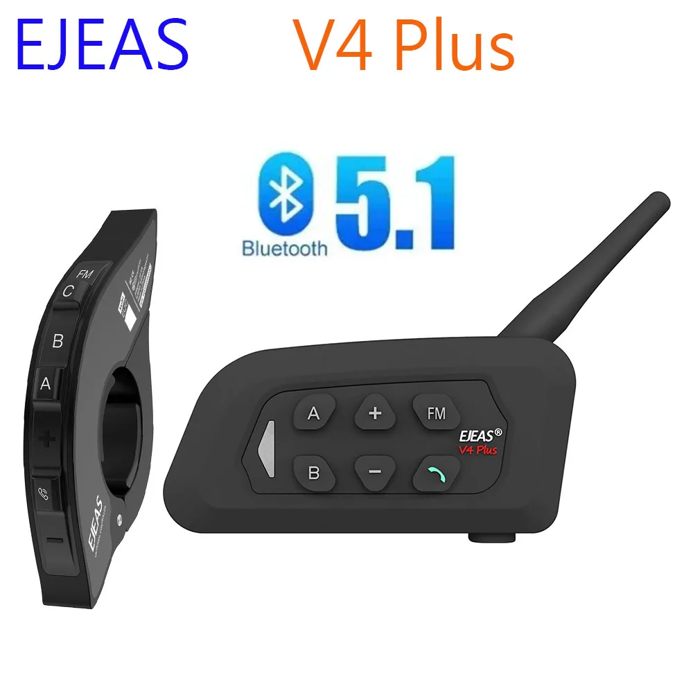 

EJEAS V4 Plus 1500m Motorcycle Intercom Helmet Bluetooth 5.1 Headset Intercom 4 Users with EUC Remote Control, IP65 Waterproof