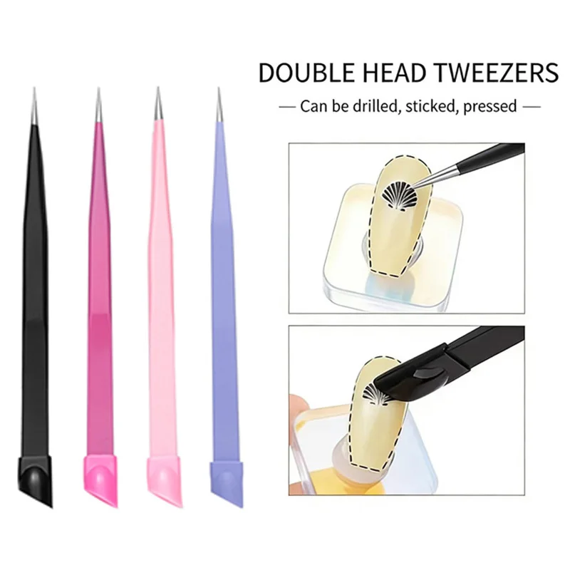 Manicure Multi-function Tweezers Multi-purpose Clip Picking Tool Silicone Head Press Stick Sticker NailArt Clamp Diamond Tweezer