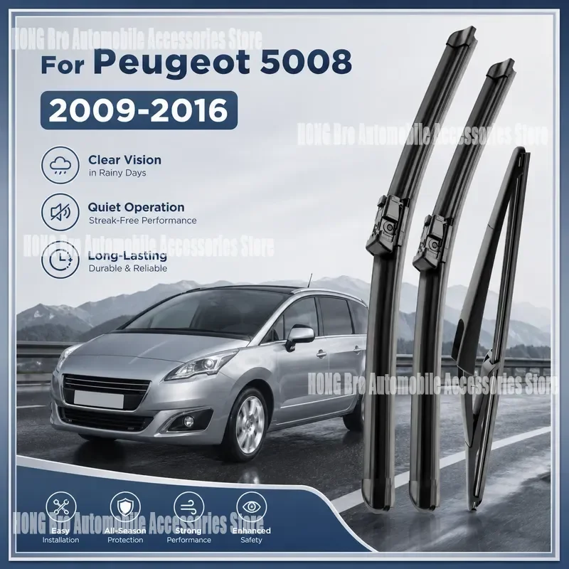 For Peugeot 5008 T87 2009-2016 Front Rear Windshield Wiper Blades Set 30 28 12 Inch Auto Glass Cleaner Accessories