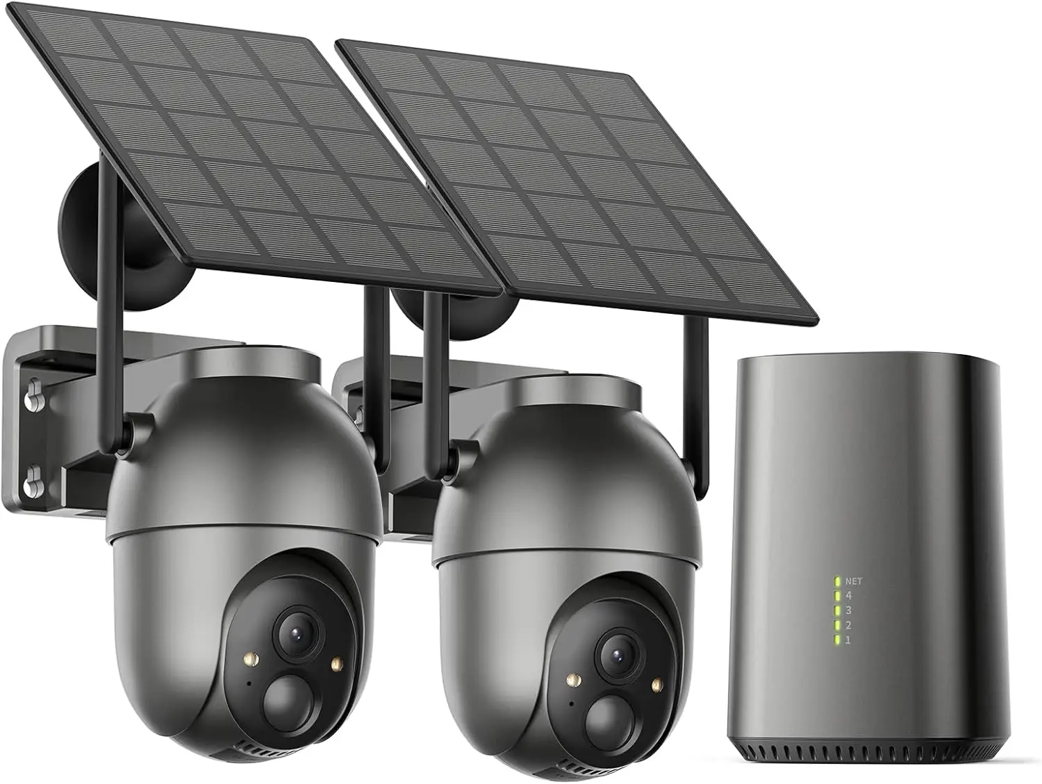 Wireless Outdoor Security Camera Kit, Solar-Powered, 4MP HD with Color Night Vision, 360° Pan-Tilt, No Subscription Required