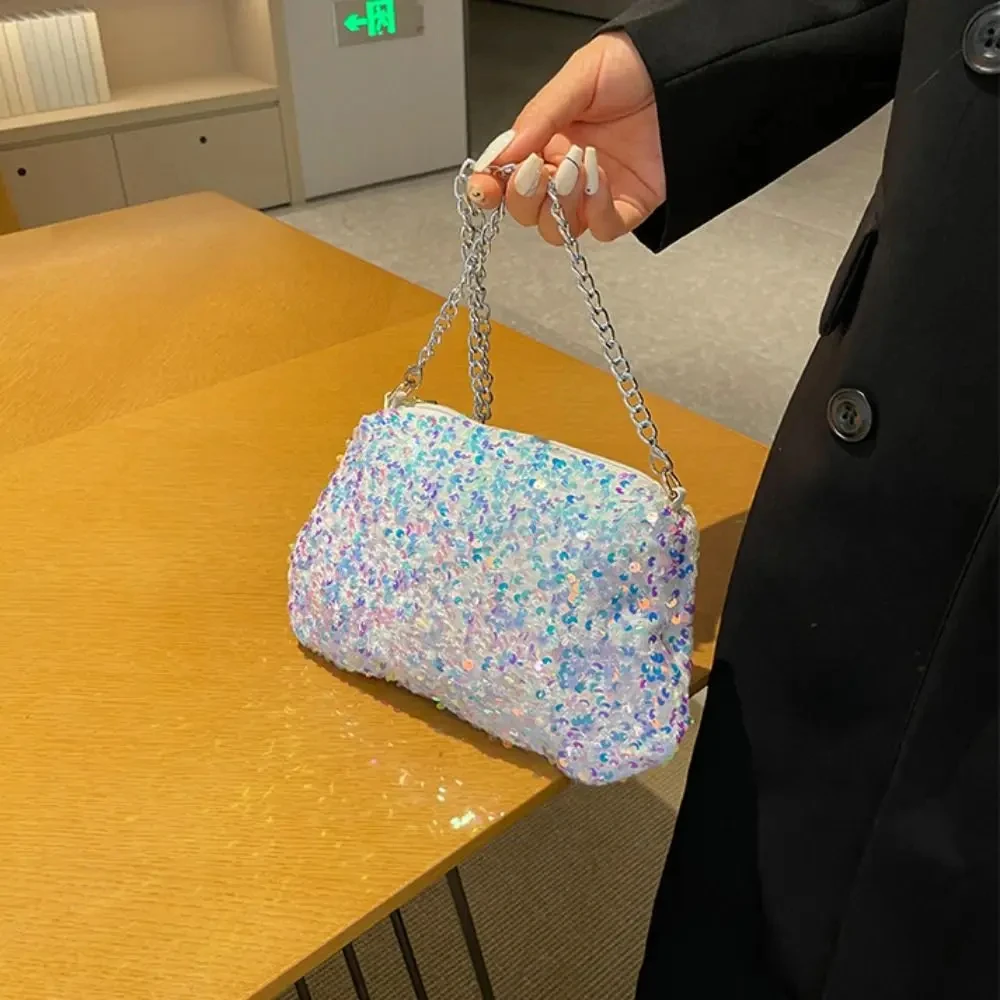 Einfarbige Umhängetasche mit Pailletten, einfache INS-Kette, Pailletten, Umhängetasche, Tasche, Handytasche, kleine quadratische Tasche, Dinner-Party – Detail 10