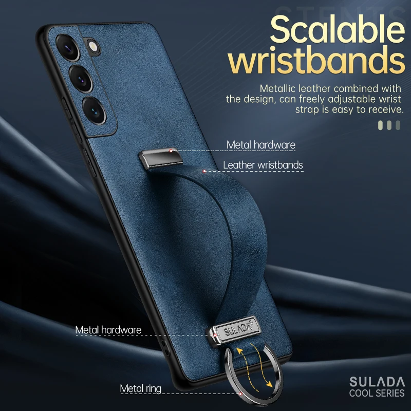 Custodia per telefono con anello in pelle con staffa per cinturino da polso per Samsung Galaxy S25Ultra S25 Plus per Galaxy S24 S23 Ultra Plus Cover per telefono Shell