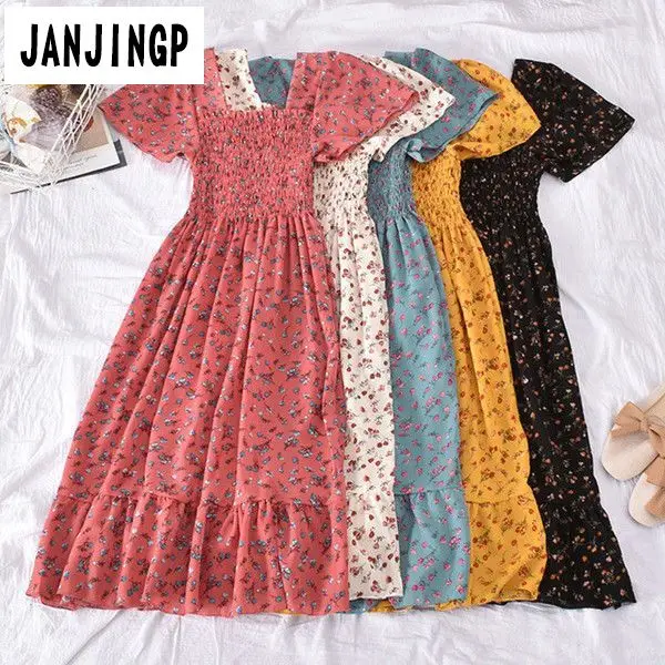 

Floral Printed Elastic Cheap Casual Women Classy Corset Dresses Casual Dresses Woman Pleated Long Dress