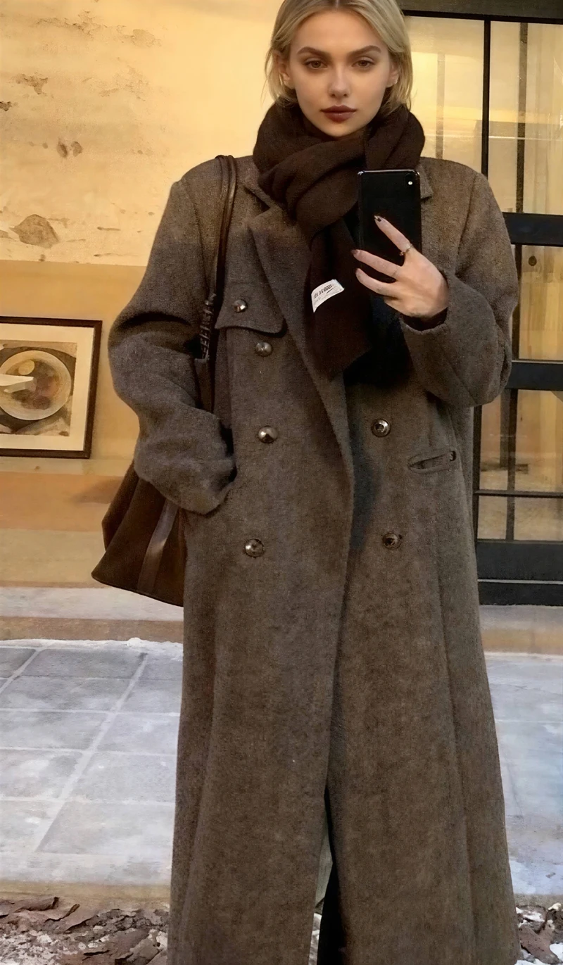 

Wool Blend Coats Womens Woolen Coat Orange Fall Flannel Minimalist Stand-Collar Gothic Style Banquet College Leisureful Urban OL