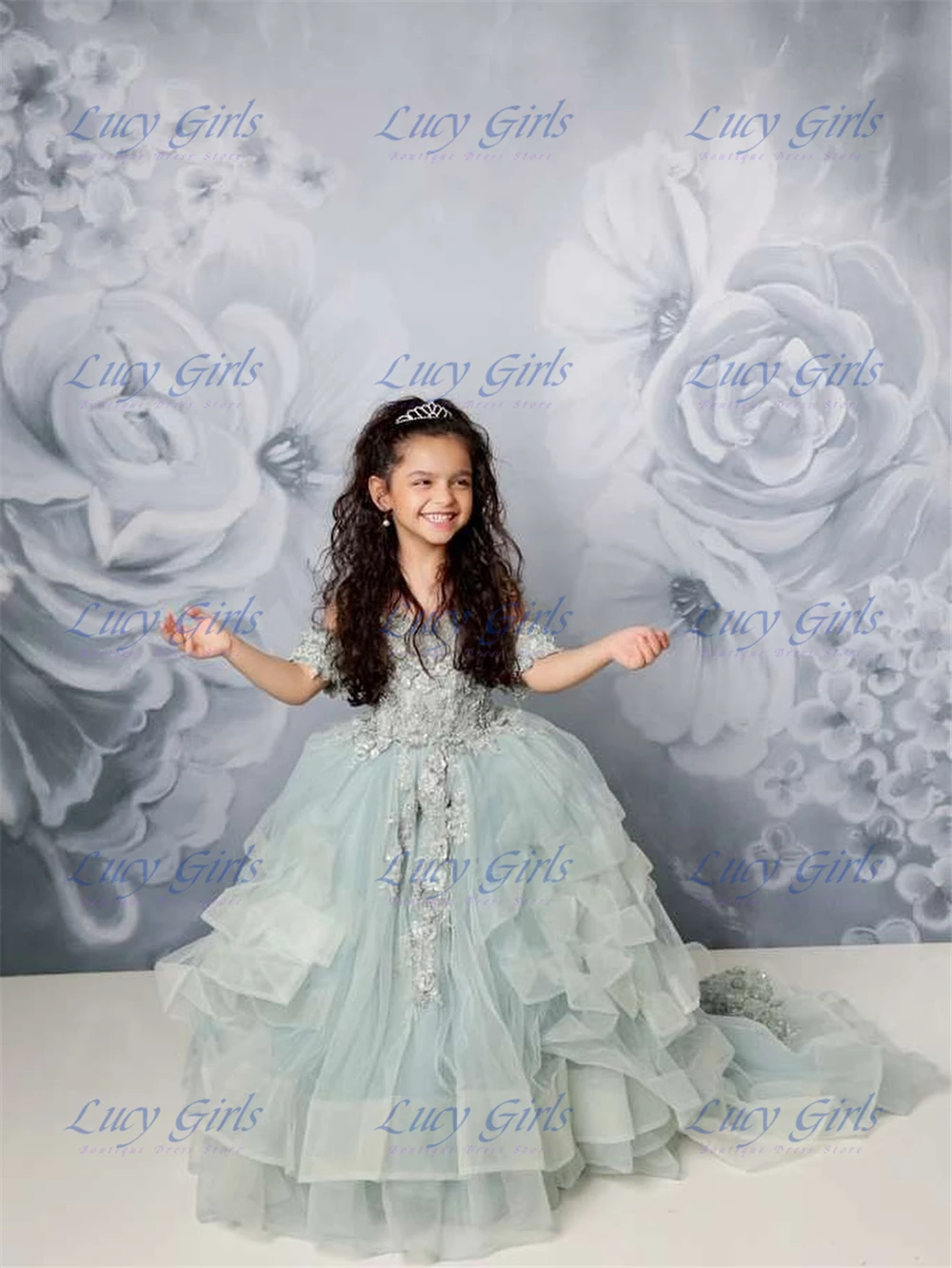 Luxurious Green Flower Girl Dress Off Shoulder Tulle Fluffy Quality Applique For Princess Wedding Birthday Party Ball Gowns