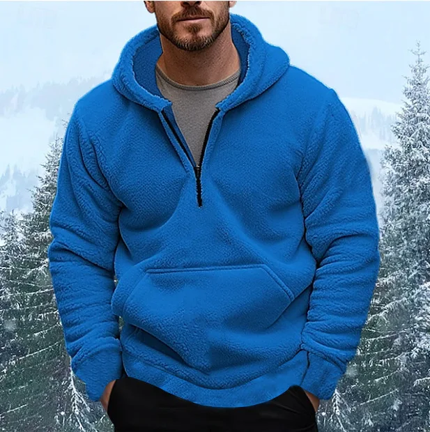 2025 New Autumn and Winter Men's Casual Hooded Sweatshirt Men's Coral Velvet Fashionable Warm Jacket