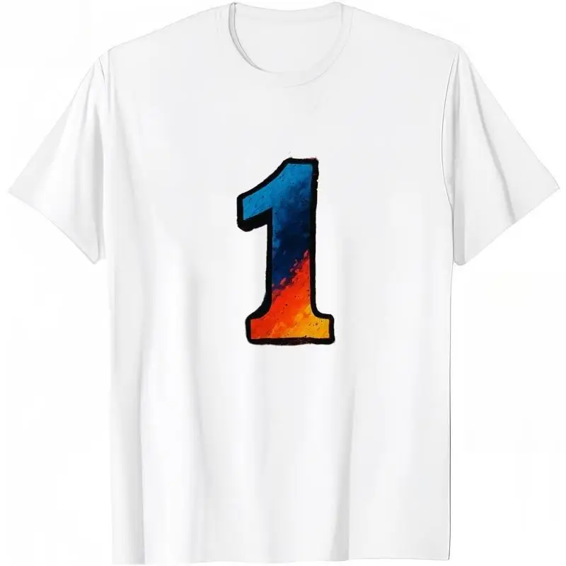 

Women's Unique Number 1 T-Shirt Abstract Art Graphic Tee Colorful Splash Ink Print Motivation Casual Top Gift