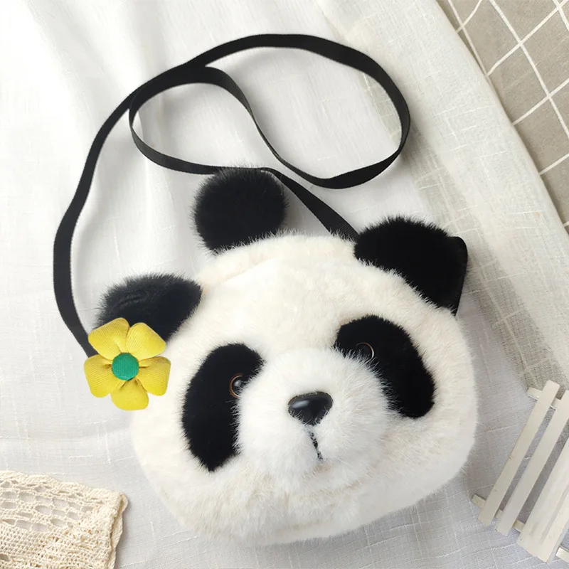 Baby Toddler Girls PANDA Faux Fur Handbag Animal Cartoon Plush Soft Casual Zipper Crossbody Cute Mini Shoulder Bag