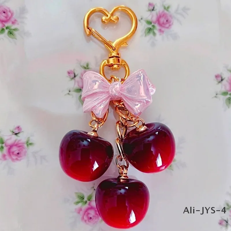 

Cute Creative Cherry Keychain Fashion Bow Fruit Keyring Pendant For Women Girls Handbag Decoration Bag Charm Car Keyring Gifts