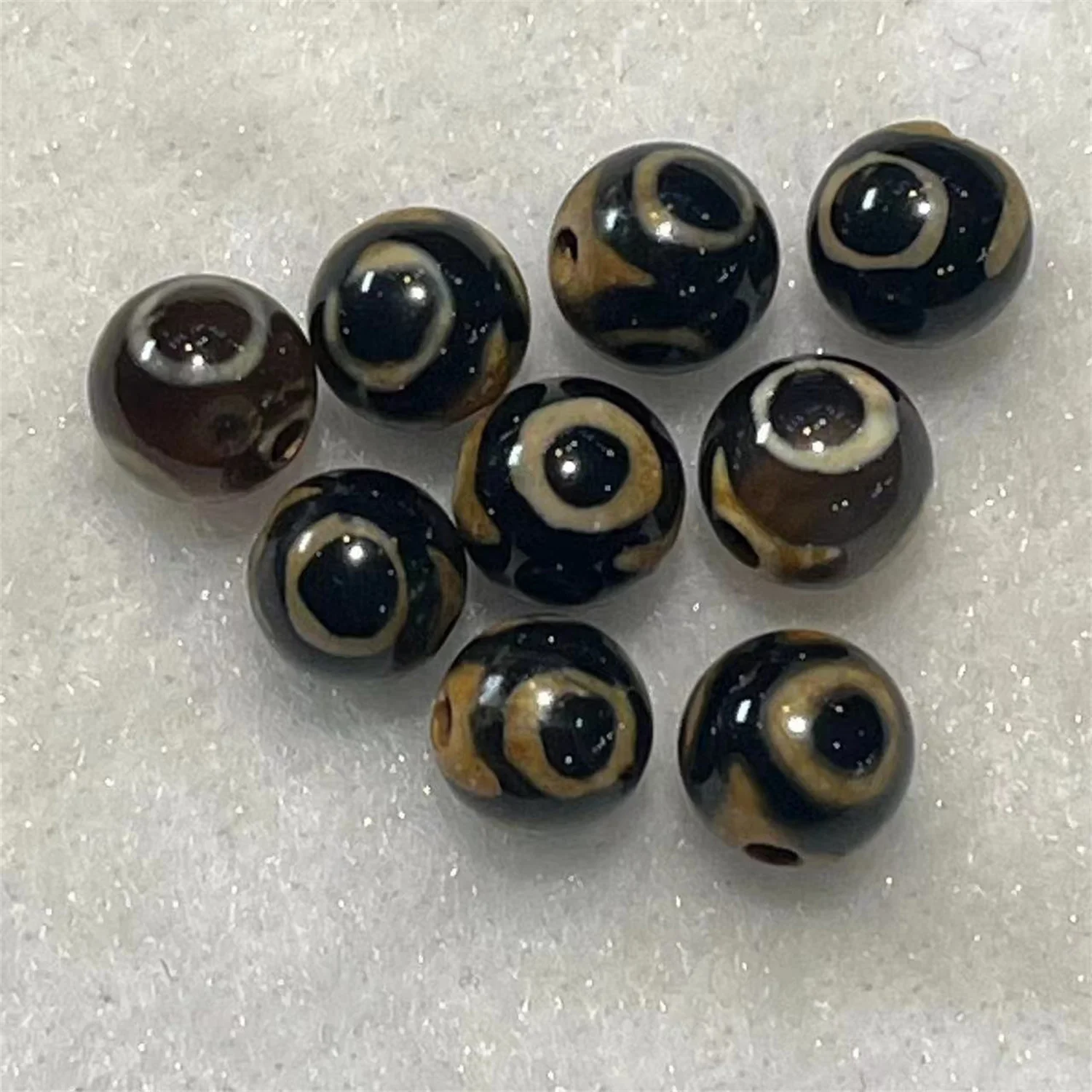 

20pcs/lot Natural Agate Three-Eyed Dzi Small Round Beads Black Gold Weathering Patterns 6mm retro diy bracelet loose beads