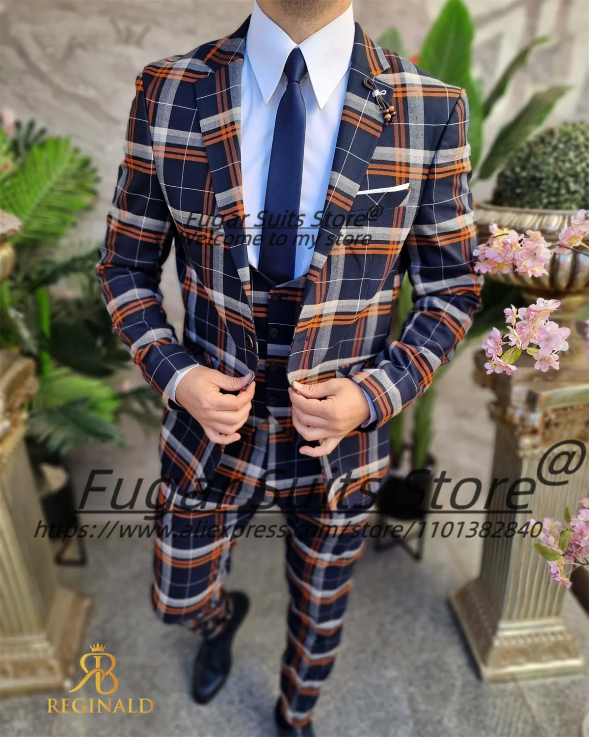 English Style Customized Plaid Men Suits Handsome Notched Lapel Groom Tuxedos 3Pcs Sets Business Male Blazers Casual Ropa Hombre