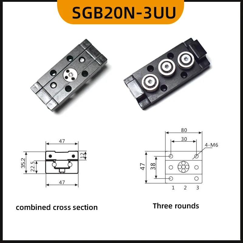 Aluminum Square Roller Linear Guide Rail Slide Block 1pcs SGB20N Dual-axis Linear Guide  for CNC Parts