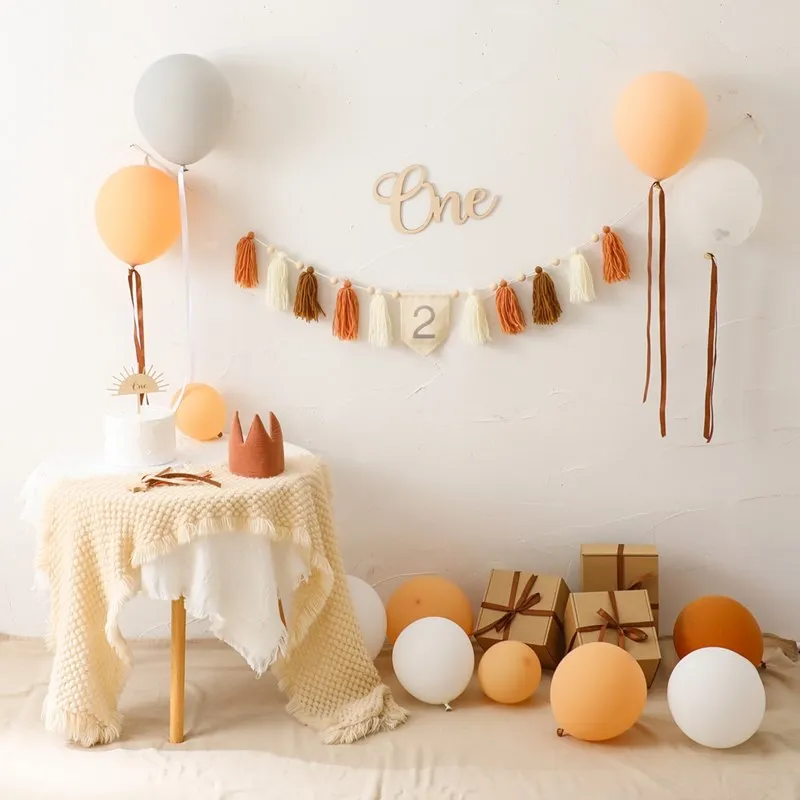 Let’s Make Baby Happy Birthday Party 1-3 Years Old Tassel Banner Newborn Milestone Photography Props For Kids Party Decoration