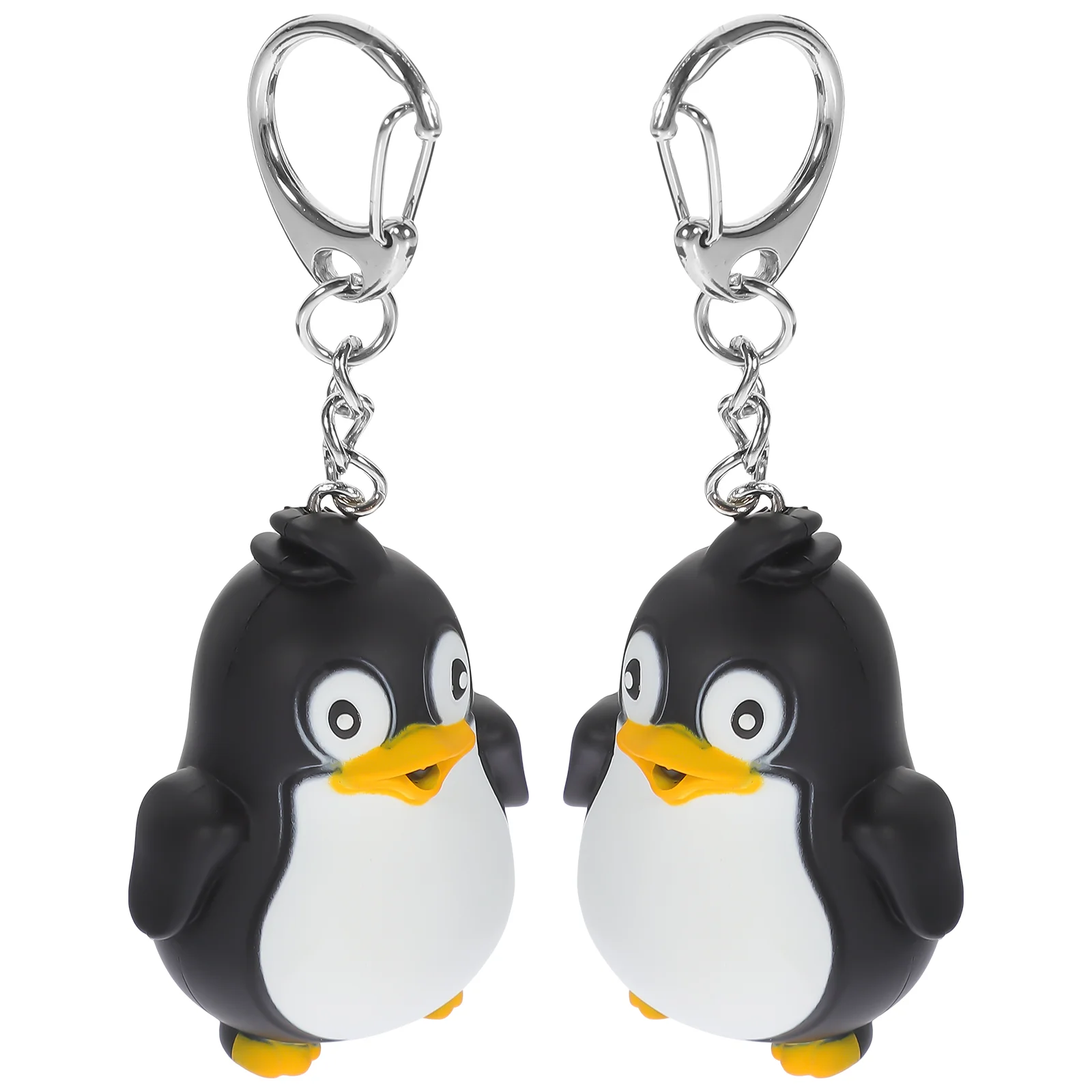 2 Pcs Sound and Light Keychain Press Button Creative Rings Decoration Penguin LED Luminous Holder Insulation Sheet