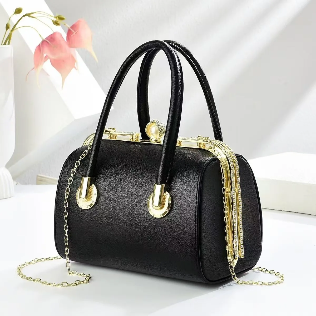 

2025 Новая женская сумка цвета макарон, большая вместительная сумка-клатч, сумка через плечо с золотой цепочкой