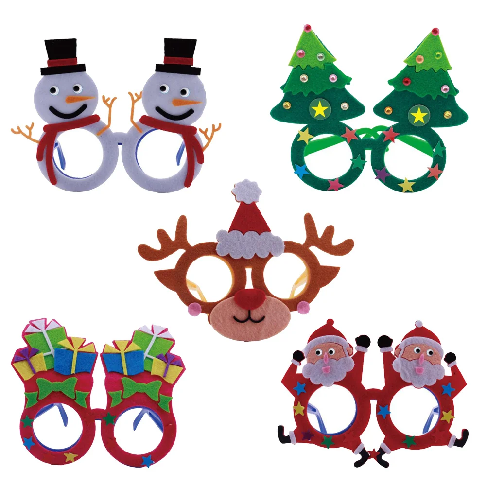 5-teiliges Weihnachts-DIY-Brillen-Set aus Vliesstoff, handgefertigtes Brillenmaterial-Set für Kinderpartys, DIY-Brillen, handgefertigte Brillen