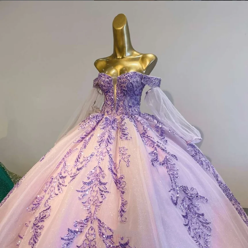 Roxo princesa personalizado quinceanera vestidos 2025 fora do ombro delicado fada frisado apliques vestidos de 15 años quinceañeras