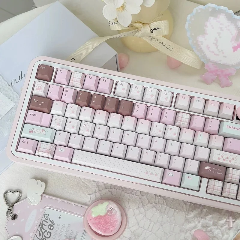 NEW First Kiss Bluebird PBT Dye Sub Keycaps Set Cherry Profile Cute Pink Custom for MX Mechanical Keyboard Gift