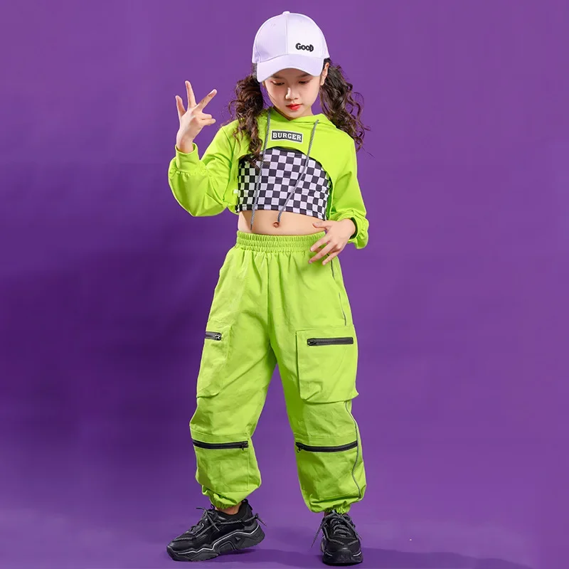 Jazz-Tanzkostüm für Mädchen, Street Dance für Kinder, Hip-Hop-Tanzkostüm, freiliegendes Nabel-Set, Bühnenkostüm