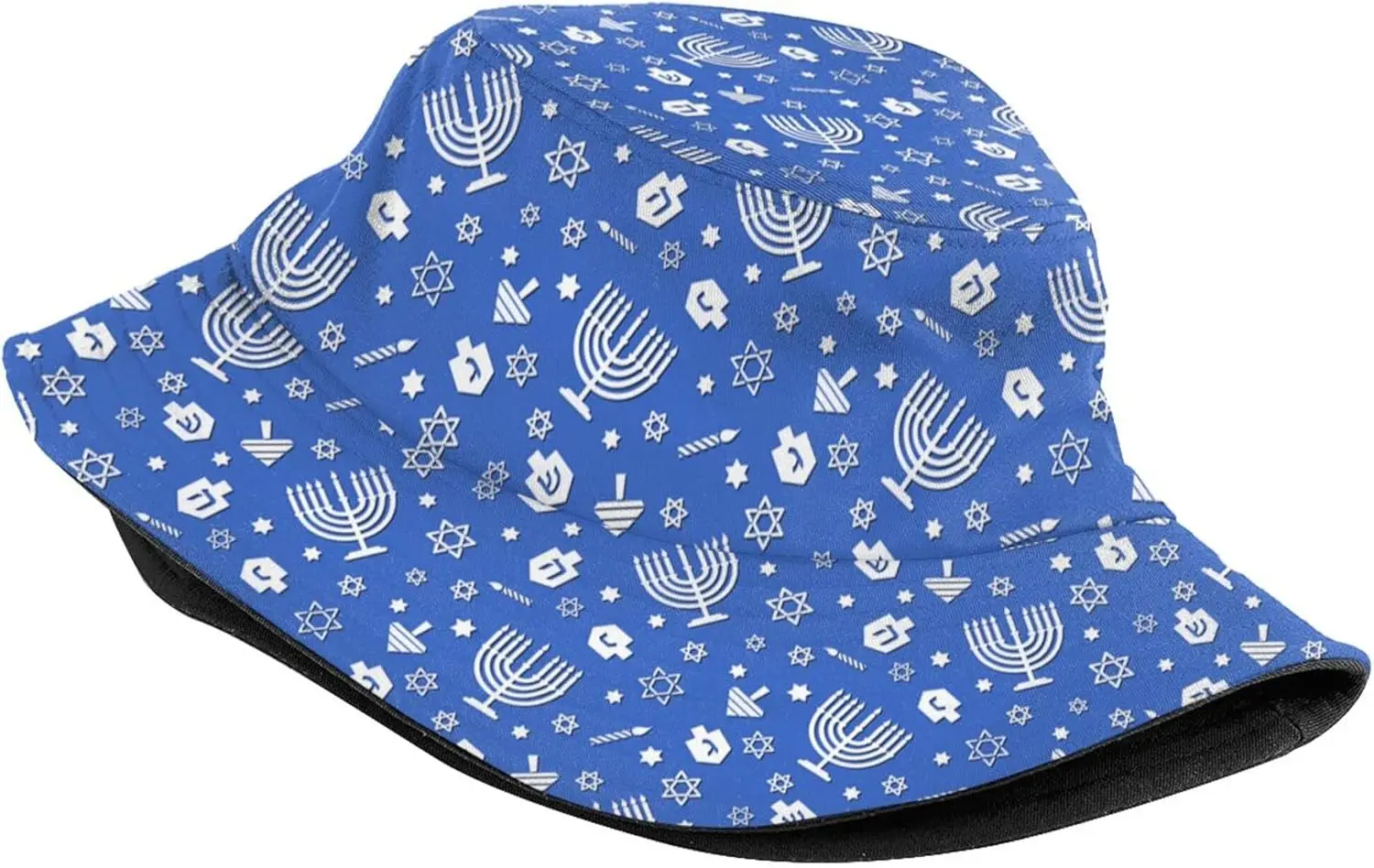 Hanukkah with Menorah Design Bucket Hats Jewish Chanukah Fisherman Hat Sun Protection Travel Beach Caps for Women Men