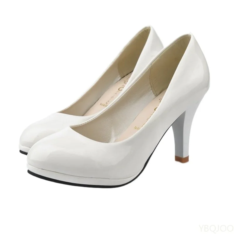 Women\'s New Fashion Shoes Ladies shallow mouth Leather shoes Elegant Round Toe High heels Female Wedding Party Pumps mujer
