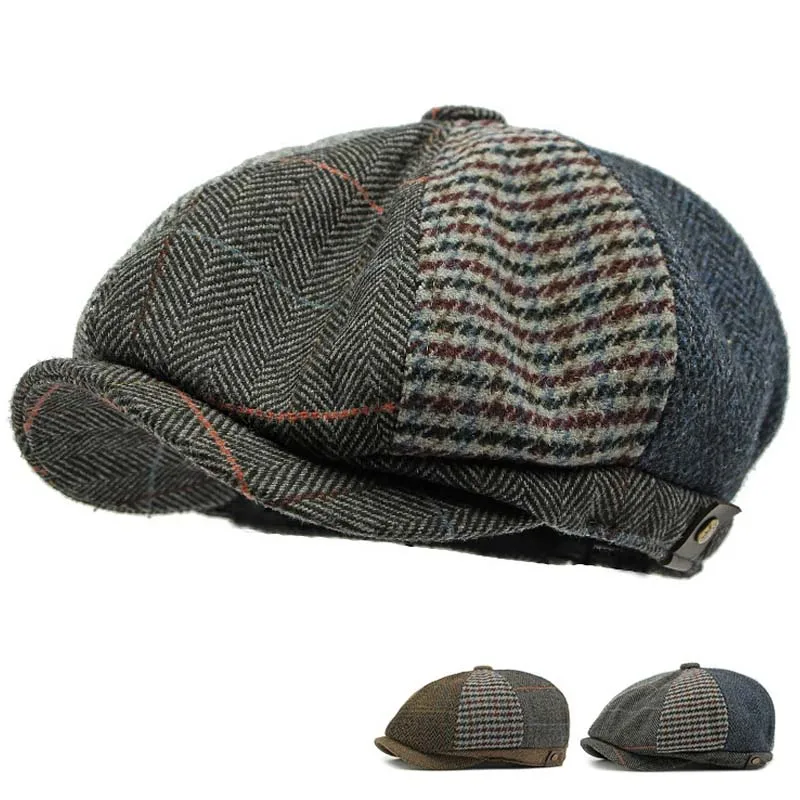 

Men's Octagonal Beret British Vintage Beret Artistic Painter's Cap Newsboy Cap