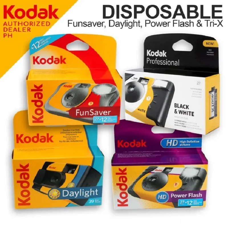 Kodak 35mm Waterproof HD Power 27/39 Exposures FunSaver in Stock Disposable Single Use Point-and-Point Film Camera with Flash