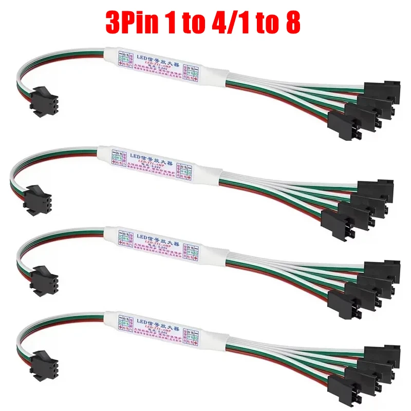 1 to 4/8 RGBIC LED LED Mini DC5-24V WS2812B SK6812  Signal Amplifier Addressable Strip String Module  Repeater for WS2811 3Pin