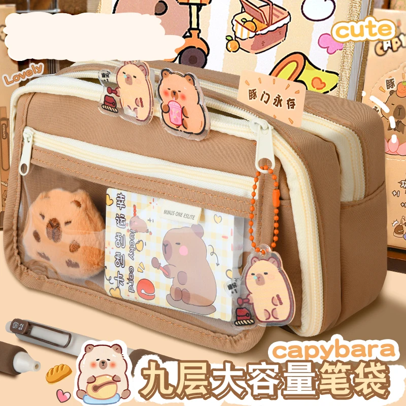 A cute capybara - themed pencil case with a large capacity, high - appearance - level school supplies for stationery storage