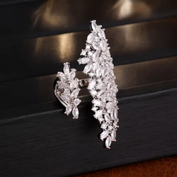 ZAKOL Korea Shiny Cubic Zircon Leaf Shape Open Rings for Women Fashion Geometry Crystal Finger Ring Anillos for Party Jewelry