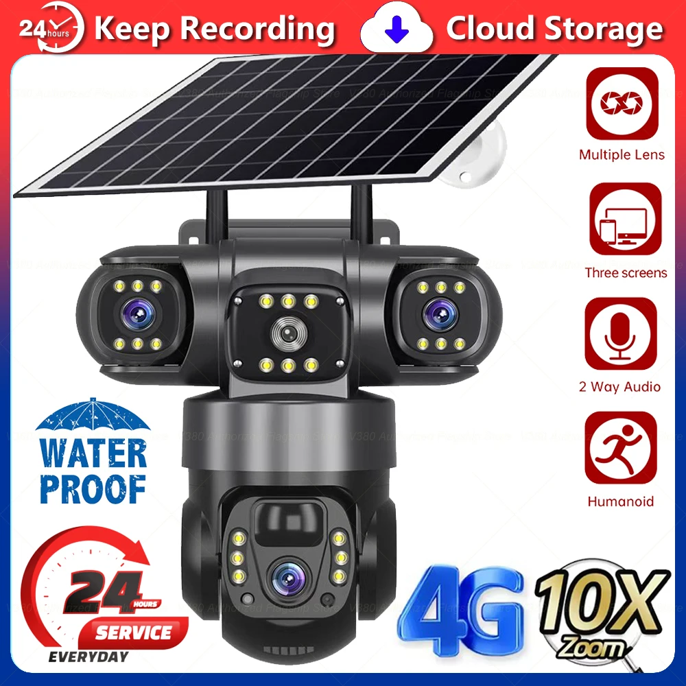 

4G Solar Camera Outdoor Security Protection CCTV Cameras Smart Home Farm Garden 24H PTZ Auto Tracking Video Surveillance Monitor