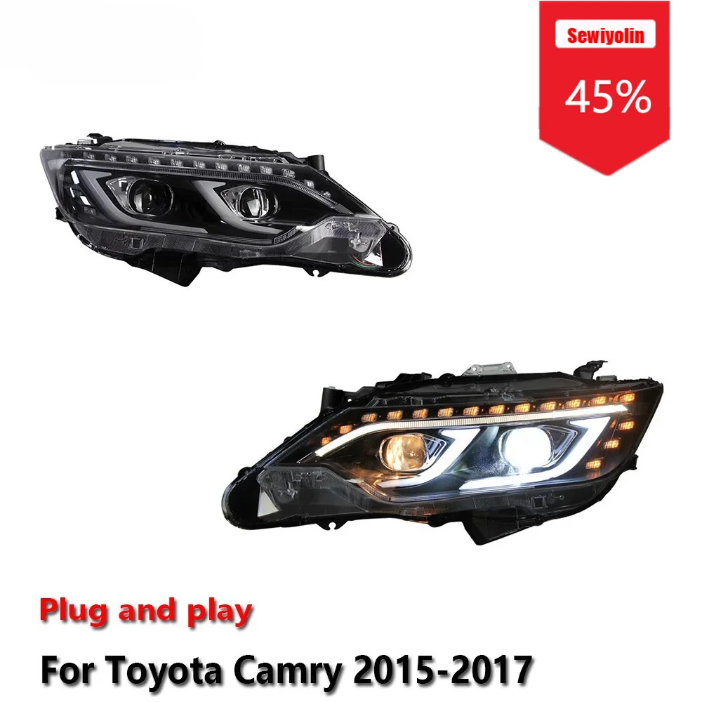 

Sewiyolin автомобильные светодиодные фары в сборе для Toyota Camry 2015-2017 противотуманные фары DRL тормозной указатель поворота Plug and Play