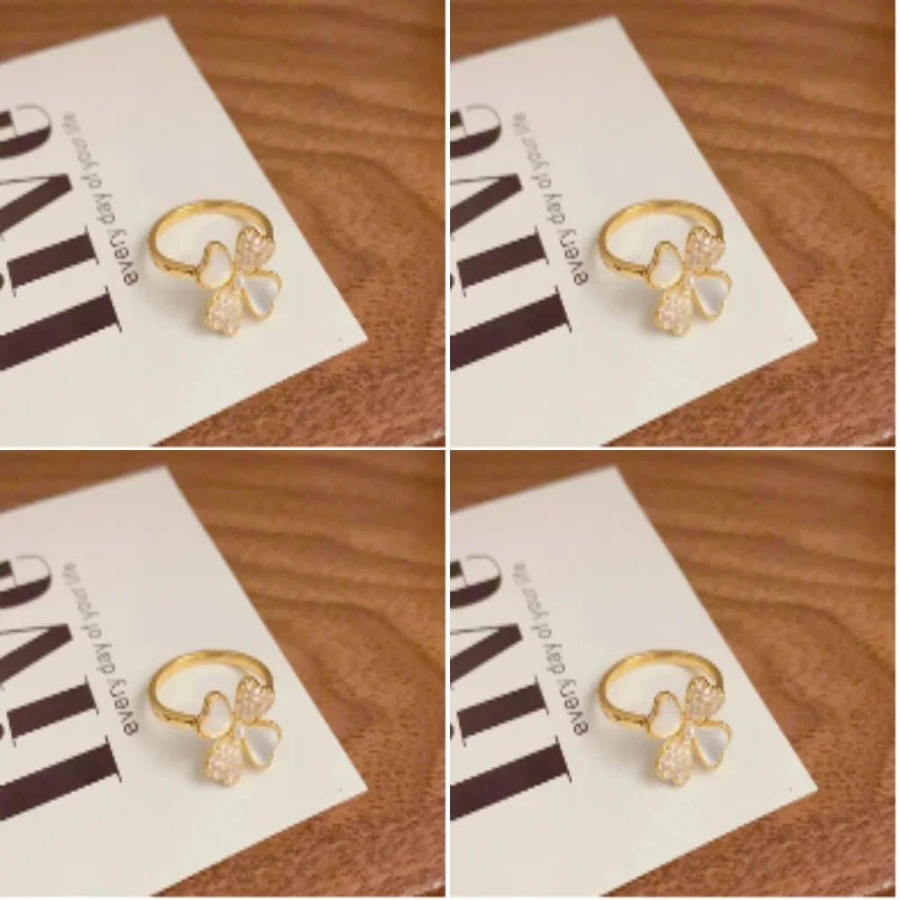 

Корейская версия кольца с открытым концом из цельного циркония Light Luxury Four Leaf Clover, высококачественное, нишевое, универсальное, не выцветающее, трансграничное.