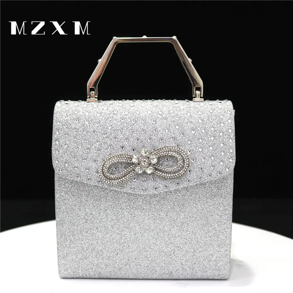 

Bag With Rhinestones Silver Color Hollow Out Evening Bags Diamonds Party Wedding Day Clutch With Chain Shoulder Purse