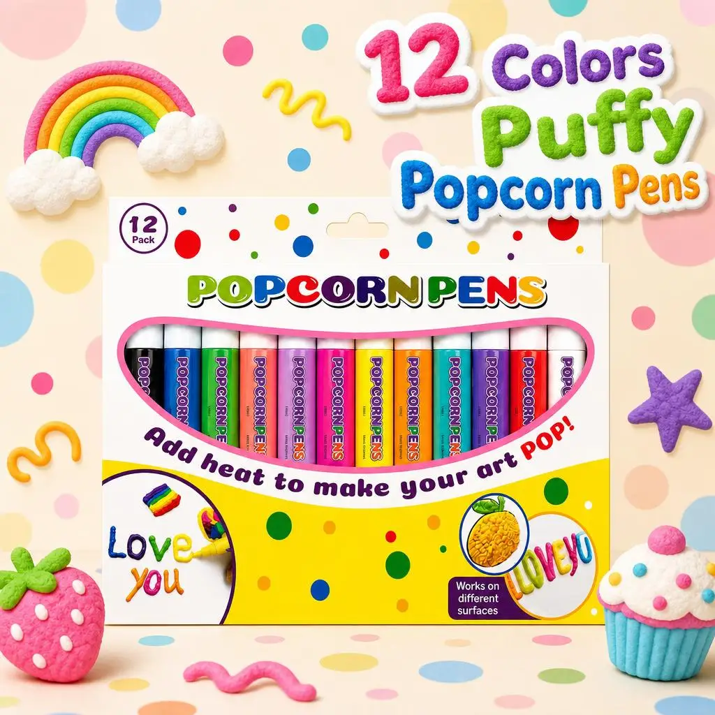 12 Color 3D Magic Heat Activated Pop Pens Creative Drawing Pens DIY Craft Stationery Doodle Journal Greeting Card Art Set
