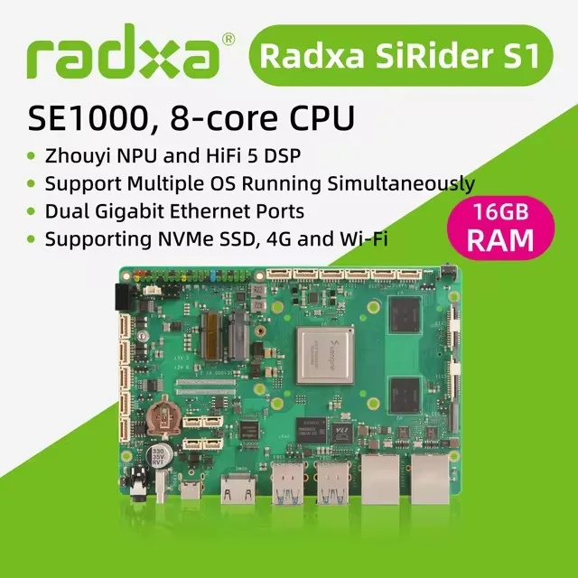 Radxa SiRider S1 Sienine SE1000 High Reliability Single Board Computer 8-core CPU Zhouyi NPU Supporting NVMe SSD, 4G and Wi-Fi