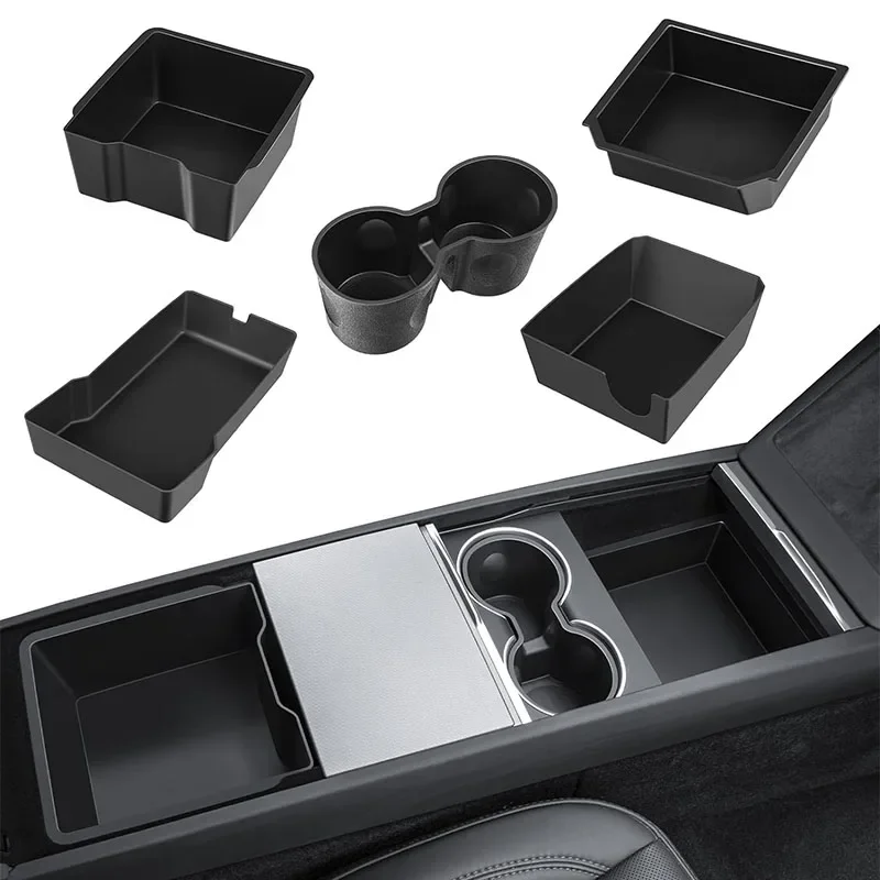 Per Tesla Model 3 Highland 2024 Center Console Storage Box Set bracciolo vassoio nascosto Organizer Cup tappetino di ricarica Wireless pattumiera