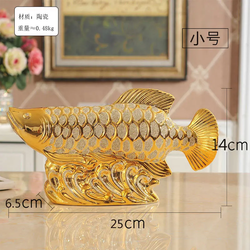 Gold-Plated Ceramic Coating Golden Dragon Fish Ornament Handmade Creative Art Deco Table Living Room