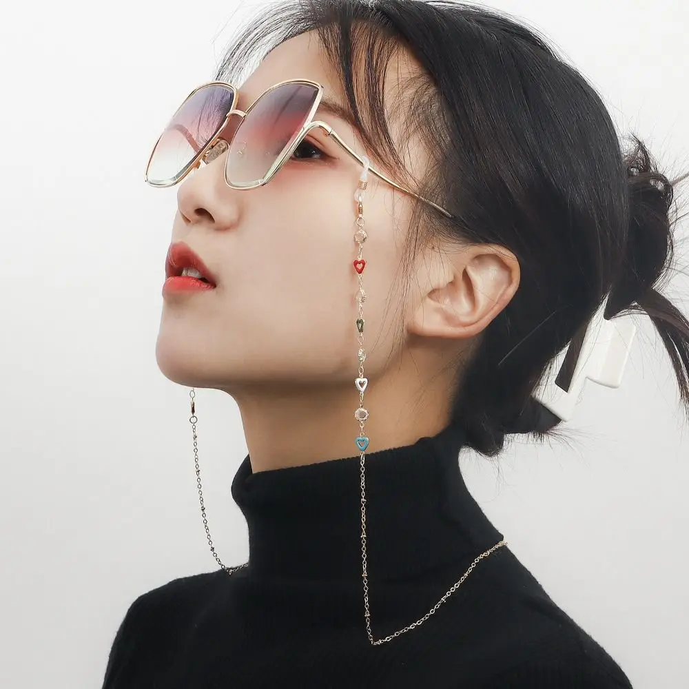 Non-slip Metal Chain Metal Glasses Chain Rhinestone Colorful Sunglasses Chains Crystal Gold Beads Eyeglass Lanyard Women Girls