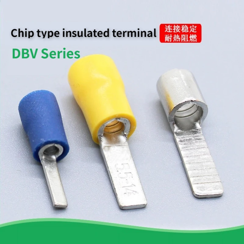 50/100PCS Pure Copper Blade Terminals Insulated Crimp Terminals DBV1.25/2/5.5 Cold Press Terminal Wire Electrical Connector