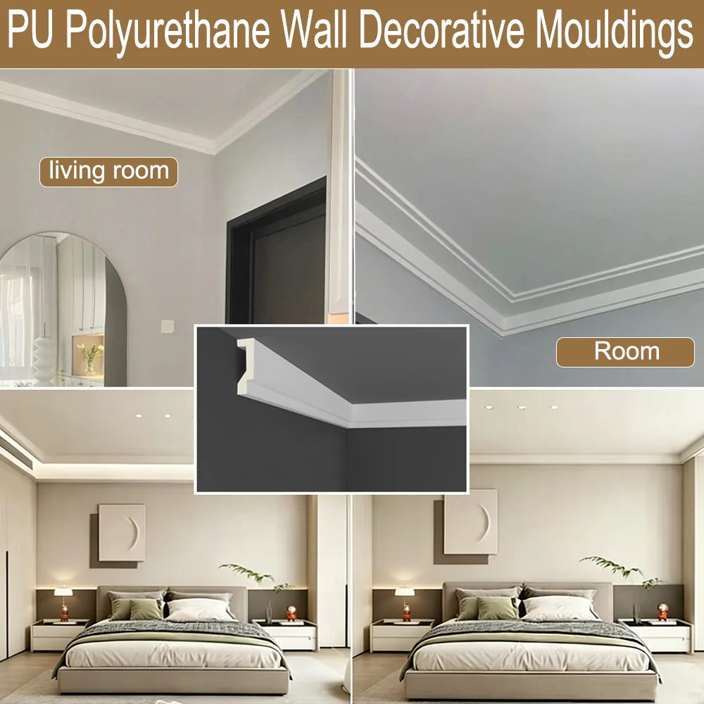 12 Pcs Double Layer Tiered PU Crown Molding, Ultra Light Faux Gypsum Ceiling Corner Trim Household Decorative Moulding for Indoo