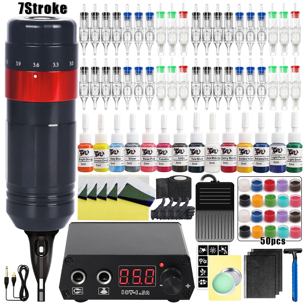 

Professional Tattoo Machine Kit Rotary Pen Set with Mix Sizes Cartridge Needles Tattoo Pen Set Complete Tattoo Kit for Beginners