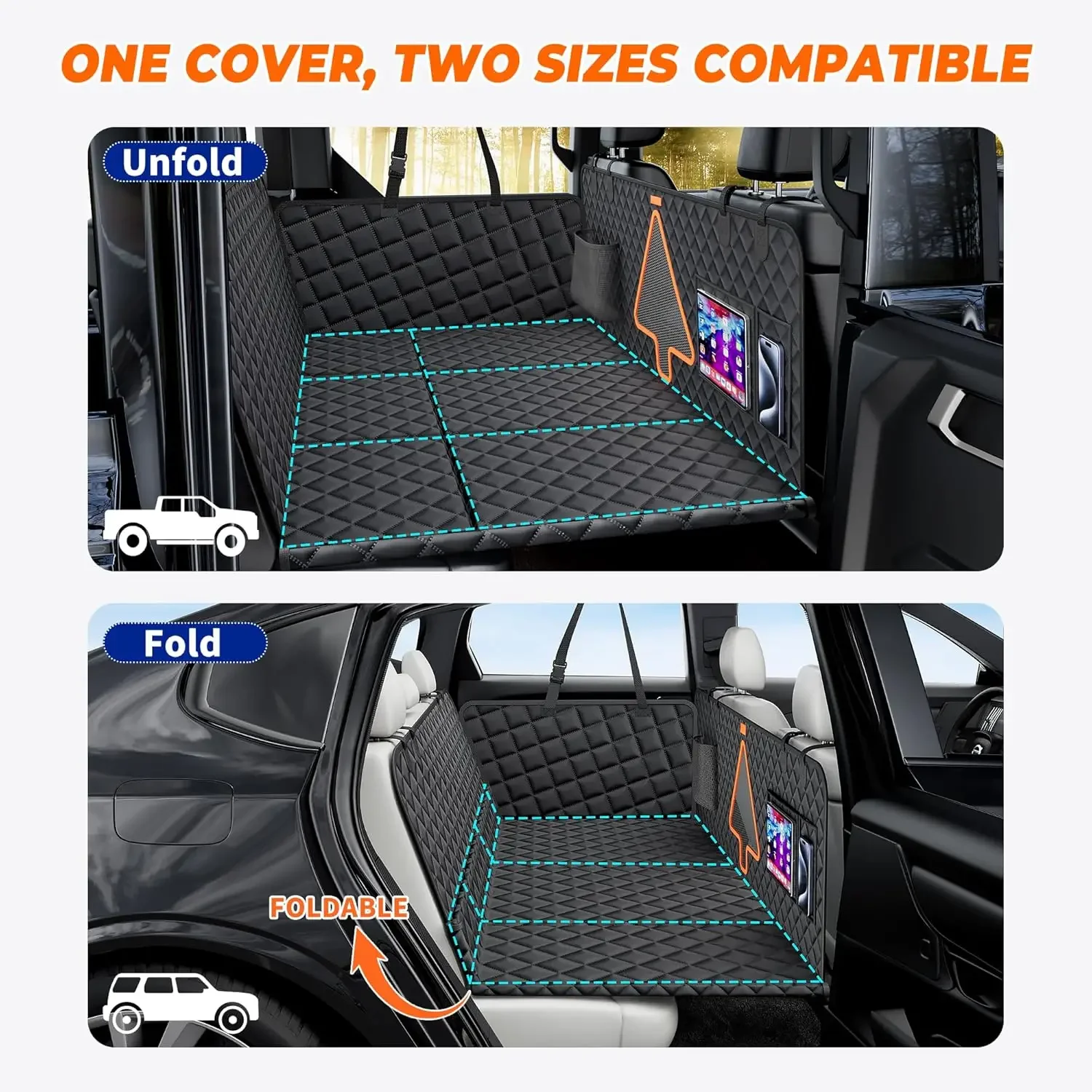 Funda para asiento trasero de camión para perros, hamaca grande para perros, extensor de camiones con 6 tableros plegables, asiento trasero de coche, cama de fondo duro para mascotas Wat