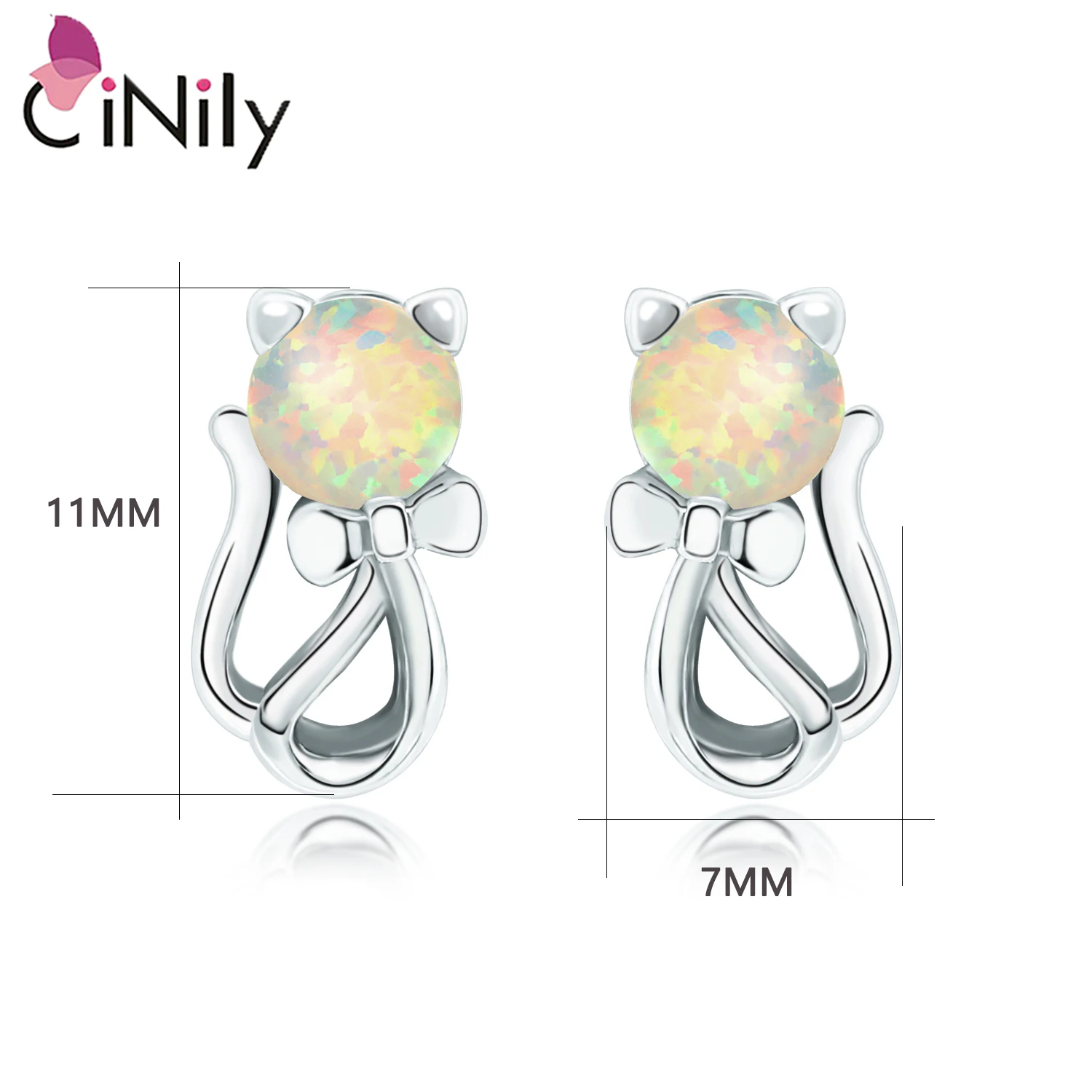 CiNily مكون الأزرق والأبيض النار أوبال وأقراط فضية اللون جميل القوس عقدة القط أقراط لطيف مجوهرات للنساء الفتيات هدايا